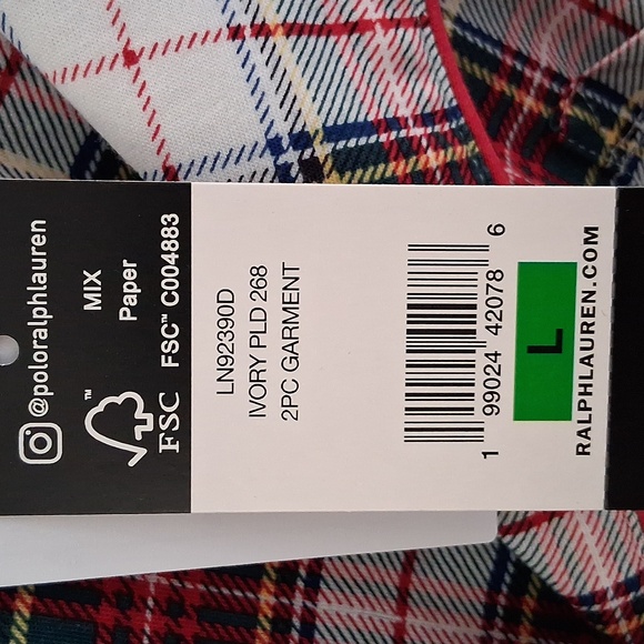 NEW Lauren Ralph Lauren Ivory Red Plaid Pajama Pants Set Size Large - Picture 7 of 11